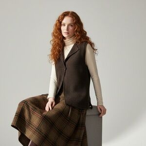 Splendor Brown One Button Waffle Knit Sweater Vest Size L